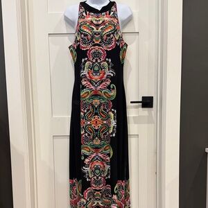 Connected Apparel Black and Vibrant Pattern Maxi Dress